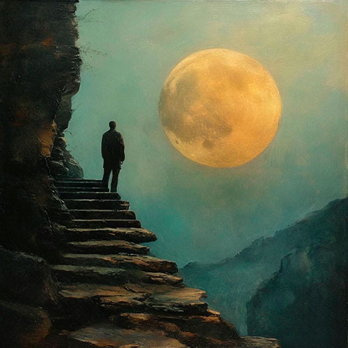 Луна ночью на обрыве